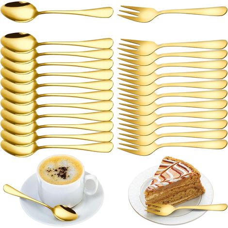 Lot de 24 Cuillères en Acier Inoxydable Doré, Cuillères à Café, Thé et Dessert, Set de Couverts Élégant pour Maison, Restaurant et Café, Compatible Lave-Vaisselle (1/5)