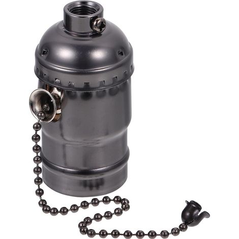 Douille à Vis E27 en Aluminium Noir Rétro avec Interrupteur à Tirette, Support de Lampe Vintage Pratique et Facile à Installer pour Maisons et Restaurants (1/5)