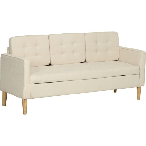 Dreisitzer-Sofa aus schneeweißem Flanell, modernes Sofa mit verstecktem Stauraum, gesteppter Rückenlehne, 166,5 x 62 x 82 cm, cremefarben