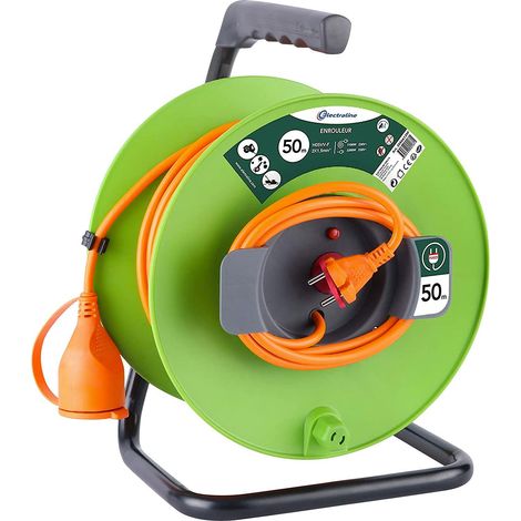 Electraline 20866139F - Prolunga da giardino con bobina da 16 A, 2 x 1,5 mm², sezione arancione/verde, spina, tipo C/EF, 2 pin (EU) (1/2)