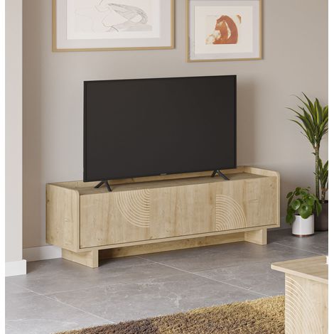 Meuble TV 3 portes 140x40x45 cm décor chêne - DYARA