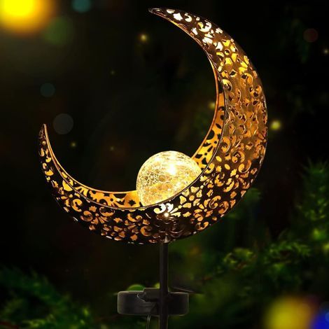 Lampe Solaire de Jardin en Forme de Lune - Boule en Verre - Décoration d'Extérieur pour Cour, Pelouse, Fée des Fleurs - Avec Piquet de Terre [Classe énergétique E] (1/3)