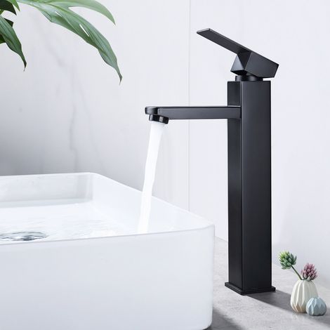 Wasserhahn Bad Schwarz Badarmaturen für Warm und Kaltwasser Waschbecken Armatur Mischbatterie Einhandmischer Waschtischarmatur Hoch Schwarz