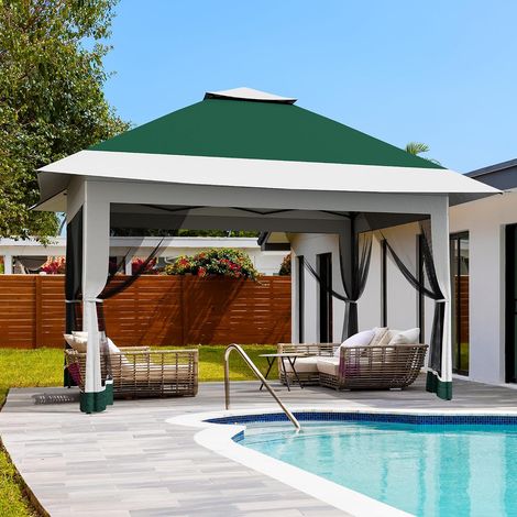 tonnelle pop-up double toit 366x366 cm moustiquaire sacs sable piquets sac transport terrasse jardin pelouse (1/5)