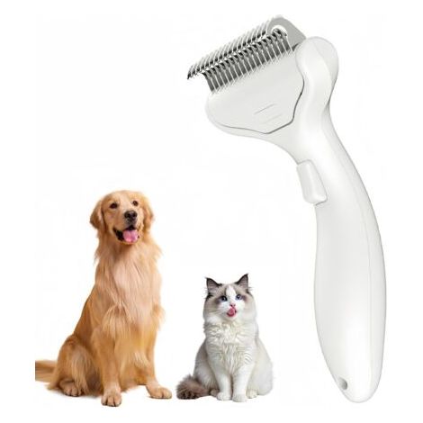 Cepillo para el subpelo de perros y gatos, cepillo desenredante para mascotas de pelo largo, cepillo para perros con botón de liberación - blanco (1/5)