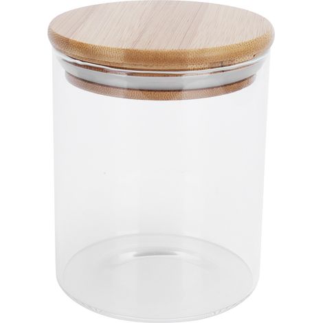 Pot de Rangement en Bois 450ml avec Couvercle et Verre Transparent pour Thé Café Épices