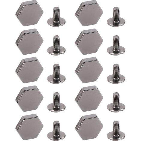 Lot de 50 rivets hexagonaux à fente de 10 mm en alliage de zinc, pour la fixation du cuir, la confection de ceintures, de sacs et d'articles de loisirs créatifs, couleur canon de fusil. (1/5)