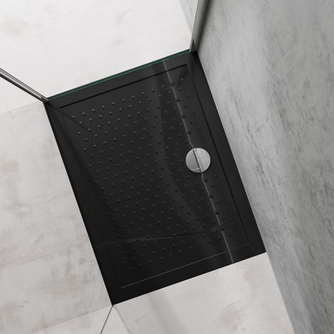 doporro Piatto Doccia Rettangolare in Acrilico H 4 cm Superficie Puntinata Antiscivolo Mod.Lucia02AR - Nero Lucido 75x100x4 cm con Piletta Inclusa (AL02)