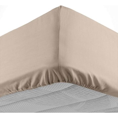 Drap housse 180x200 cm - Bonnet 30 cm - 100% coton - Sable (1/5)