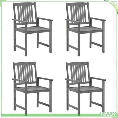 Chaises de jardin - FAFEICY - 3061230 - Acacia massif - Lot de 4 avec coussins - Finition grise (1/5)