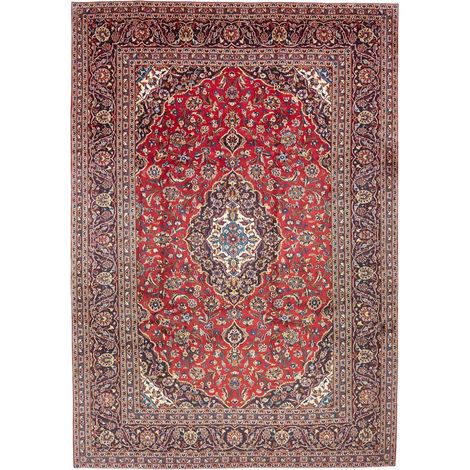 Tapis d'orient 243 x 348 cm, motif oriental, noué main en laine, rouge, beige et bleu, fabriqué en Iran (1/5)