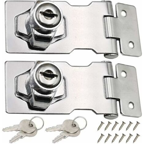 Pair 2 Pièces Moraillon de Verrouillage en Acier Inoxydable 80mm Boulon de Porte Loquet Boucle avec Cadenas et Clé pour Verrouiller la Remise Portes Armoires Boites Meubles (1/5)