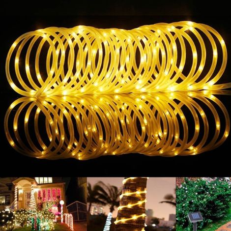 Guirlande lumineuse solaire avec fil de cuivre et tubes arc-en-ciel, 100 LED, décorations de Noël extérieures, blanc chaud. (1/2)