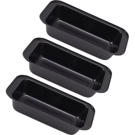 Lot de 3 moules à pain rectangulaires en acier au carbone avec revêtement antiadhésif noir. (1/5)