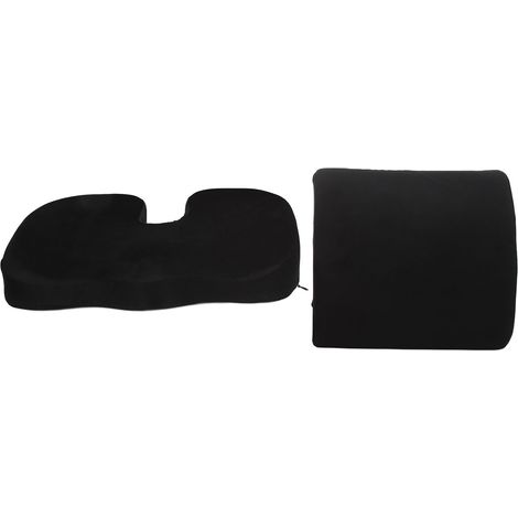 Coussin de Chaise et Coussin Lombaire Noir Suédine Mousse à Mémoire de Forme Soulagement du Coccyx pour Bureau Voiture (1/5)