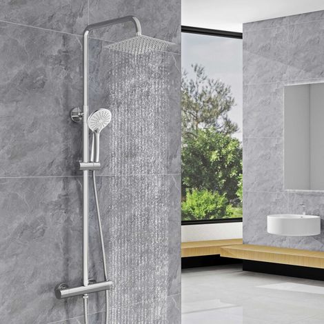 AICA Exposed Thermostatic Shower Mixer Bathroom Twin Head Square (1/5)
