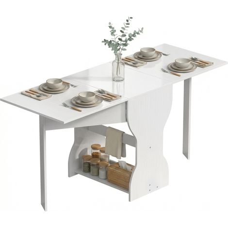 HOMCOM Tavolo Pieghevole 160 cm con Ripiano Portaoggetti, Bianco