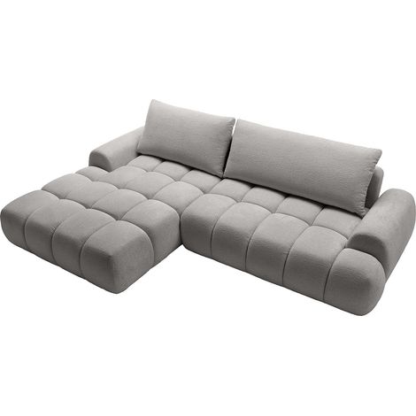Divano letto angolare sinistro in ciniglia grigio FARNETA