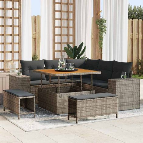 vidaXL Gartensofa-set mit Kissen mit Speicher 8 pcs Grau Poly-Rattan (1/5)