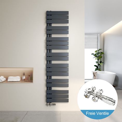 Heilmetz Radiador de Baño y Multiblock set Calentador Secatoallas Calentador de Toallas Antracita 160x40cm + Cromo Válvula (1/5)