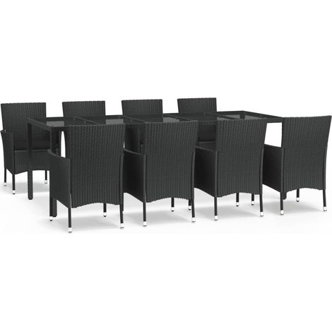 Maison Exclusive - Set da Pranzo da Giardino 9 pz con Cuscini Nero in Polyrattan