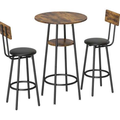 Set Tavolo Bar Industriale con 2 Sgabelli Imbottiti, Telaio in Metallo, Ripiano, Finitura Legno Rustico Marrone (1/5)