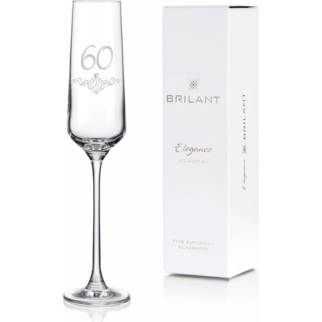 Coupe à champagne avec gravure - Verres à champagne modernes avec design ornemental et accent en cristal, 60e anniversaire homme et femme, cadeaux pour femmes et hommes, fabriqué à la (1/5)