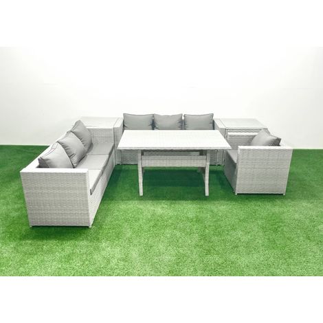 Fimous 6 Stücke Rattan Garten Sofa Set mit Kissen Terrassen Gartenmöbel Sets mit Sessel Esstisch 2 Beistelltischen (1/5)