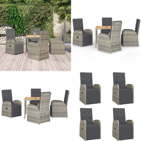 5-tlg. Garten-Essgruppe mit Kissen Grau Poly Rattan - Gartenmöbel - Essgruppe - Gartenset - Lounge Set - Outdoor Möbel - Home & Living (1/5)