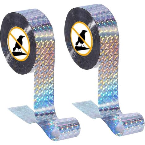 Ruban anti-oiseaux explosif, lot de 2 bandes réfléchissantes double face, dissuasion aviaire pour jardin, terrasse et balcon, protection efficace des cultures et surfaces. (1/5)