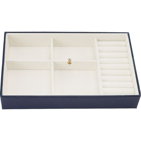 Boîte de Rangement pour Bijoux en Cuir PU Anti-Poussière avec Couvercle Transparent pour Boucles d'Oreilles, Collier, Bracelet - Bleu Marine (1/5)