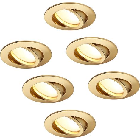 Lot de 6 spots LED encastrables à intensité variable - Or mat - Rond - Orientable - 5 W - 230 V - Trou de perçage de 68 mm - Angle d'éclairage 120° - Blanc neutre 4000 K