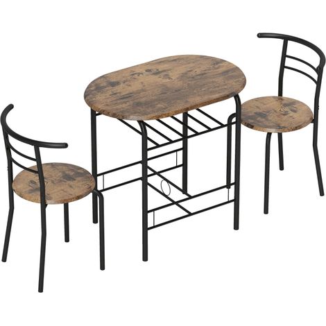 Ensemble de salle à manger 3 pièces, table de cuisine et chaises pour 2 personnes avec étagère, salon, aspect bois rustique brun (1/5)