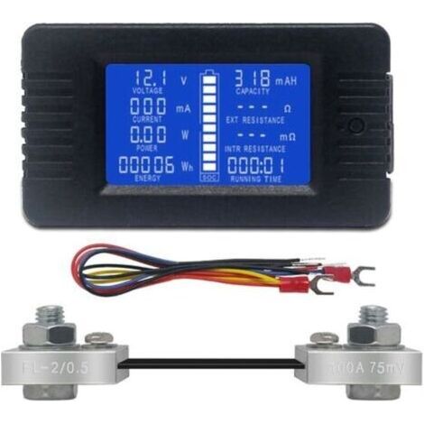 Compteur de batterie DC Voltmètre Ampèremètre Énergie Moniteur d'énergie LCD Multimètre Numérique Tension Courant Cap Ohm Heure SOC Compteur LCD DC 0-200V 100A Shunt (1/5)