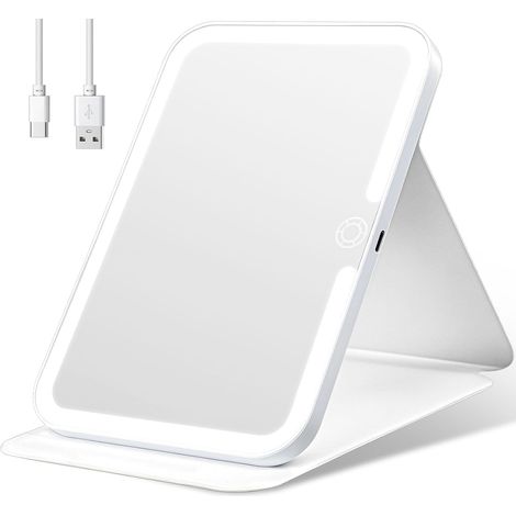 Specchio per il trucco pieghevole a LED, specchio da viaggio portatile, 26 luci soffuse, ricaricabile tramite USB, design sottile ed elegante per tavolo o borsa
