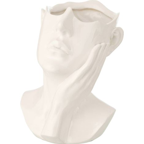 Cache pot visage blanc sculptural - Blanc (1/5)