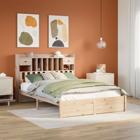 Massivholzbett mit Regal ohne Matratze 140x190 cm Kiefer vidaXL516308 (1/5)