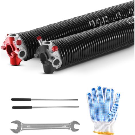 Ressorts de torsion pour porte de garage, 1 paire, Φ5,72xΦ50,8x610 mm, 16000 cycles, revêtement noir électrophorétique pour remplacement, barres d'enroulement antidérapantes, gants, clé montage (1/5)
