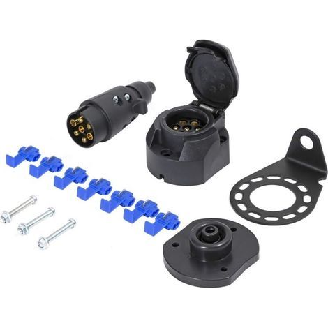 Prise Remorque & Prise 7 Broches Et Kit Support de Montage Métal,12V Étanche Prise Remorque Male Femelle, Avec Coussin Étanche en Caoutchouc, Convient Remorque RV Voiture(Bottes en Caoutchouc) (1/4)