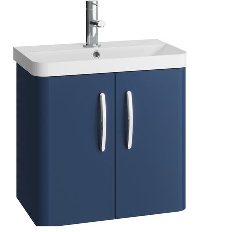 Handsacre Contemporary 2 Door Wall Hung Vanity Unit with Basin, Satin Blue, 600mm