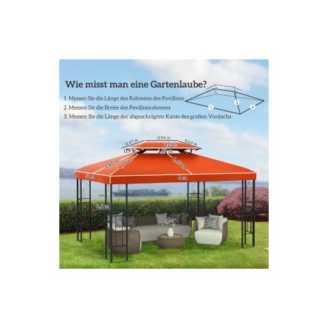 Toit de rechange 3x4m pour pavillon métallique, pavillon de jardin, tente de réception, tente de jardin en polyester rouge rouille (1/5)