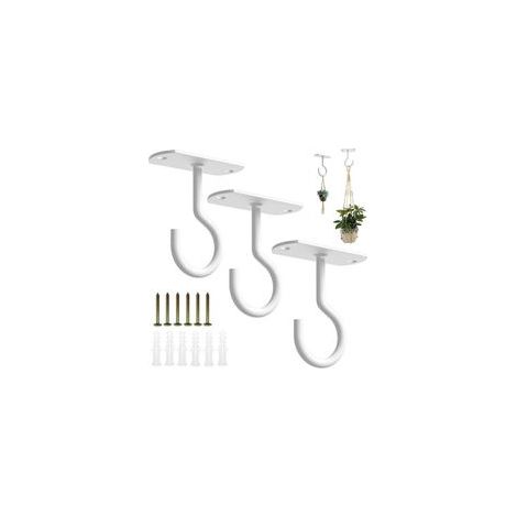 Lot de 3 Crochets Muraux en Métal Blanc pour Plantes Suspendues, Paniers, Lanternes et Carillons Éoliens, avec Vis et Chevilles Incluses (1/4)