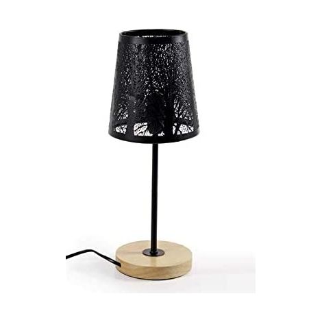 LAMPADA LUMETTO CON PARALUME FLOREALE IN COLRE NERO E BASE IN LEGNO 15XH35 CM (1/2)