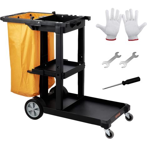 VEVOR Carrello per Pulizia di Servizio 3 Ripiani con Sacco per Raccolta Spazzatura Ruote in PVC Capacita Carico Max. 90,7kg, Carrello di Pulizia 3 Ripiani PP Sacco Raccolta Hotel Aeroporto Magazzino (1/5)