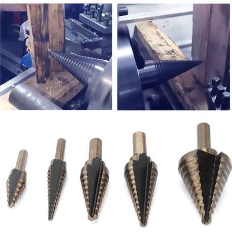 Satz mit 5 HSS-Stufenbohrern (metrisch) mit gerader Nut zum Bohren von Stahlplatten (1/5)