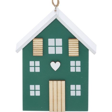 Suspension de sapin maison en bois rouge et vert 10 cm - Atmosphera créateur d'intérieur (1/5)