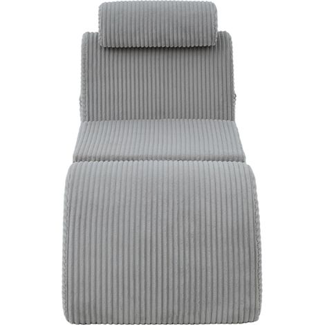 CHICFURN Poltrona relax 160 x 66 x 90 cm in velluto a coste grigio chiaro con tasca laterale (1/5)