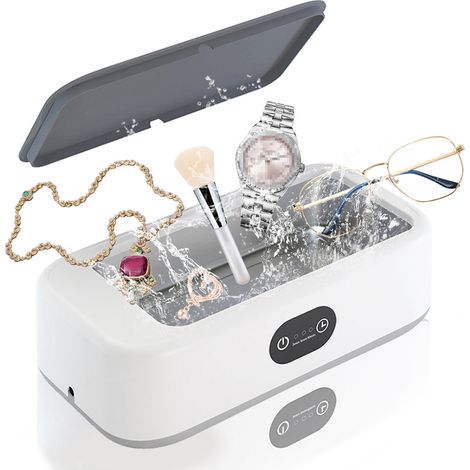 Nettoyeur de bijoux à ondes soniques 49 kHz, machine professionnelle à un bouton, minuterie 3 niveaux, réservoir 340 ml acier inoxydable 304 (1/5)