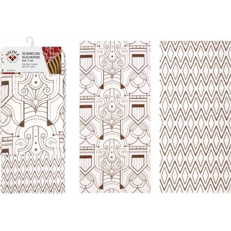 2 x Paño, paño de cocina de algodón, paño de cocina, Nicole, 40x60 cm, blanco, marrón, estampado geométrico, zigzag, rombo, s, adornos (1/3)