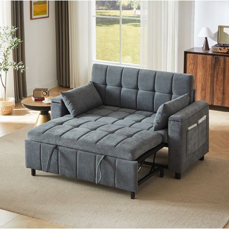 2-Sitzer-Schlafsofa 148,6 x 81,3 x 86,4 cm grau – 3-in-1 mit Stauraum, Chenille, MEUBLIV (1/5)